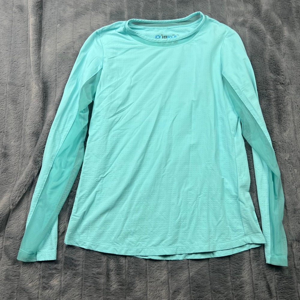 IBKUL Womens Long Sleeve Sun Shirt Aqua Blue IceFil UPF 50 Mesh Panels Small